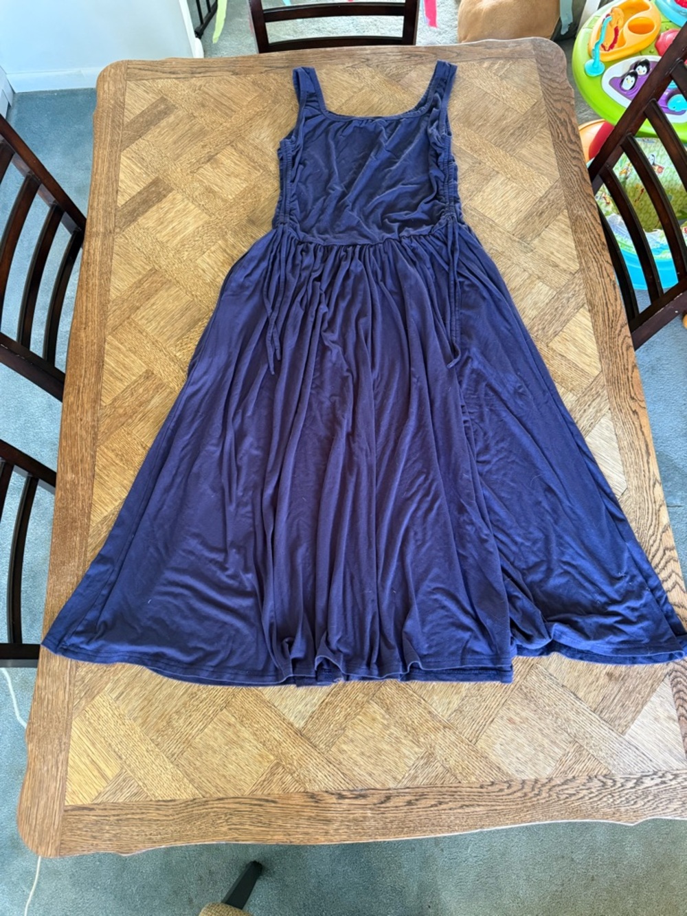 Sleeveless Navy Blue Maxi Dress with Gathered Sides